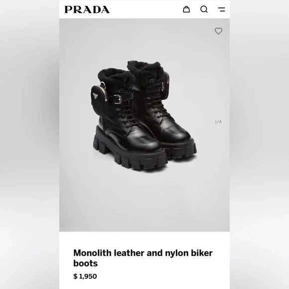 PRADA monolith leather and nylon biker boots with shearling lining black size 35 - Picture 8 of 8